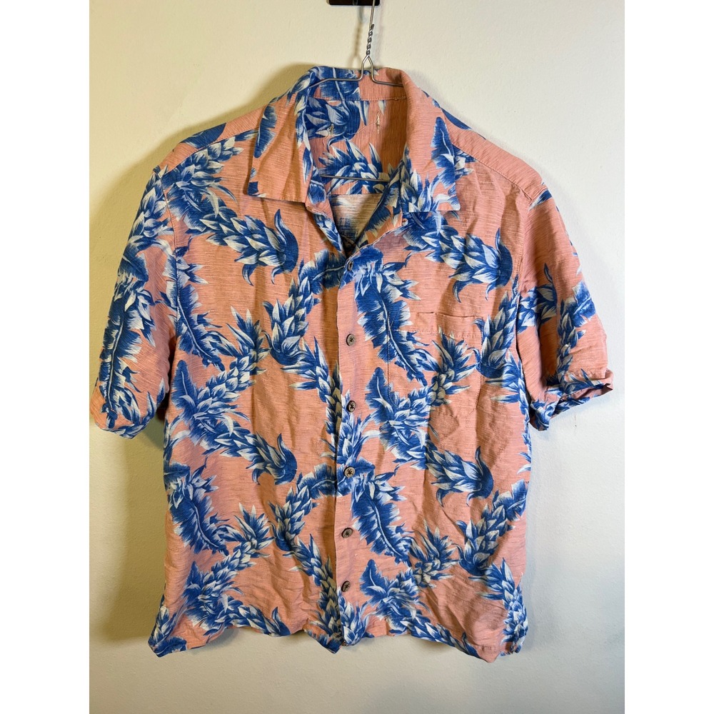 Unbranded Mens Button Down Shirt Floral Pineapple Print Pink Blue Size L
